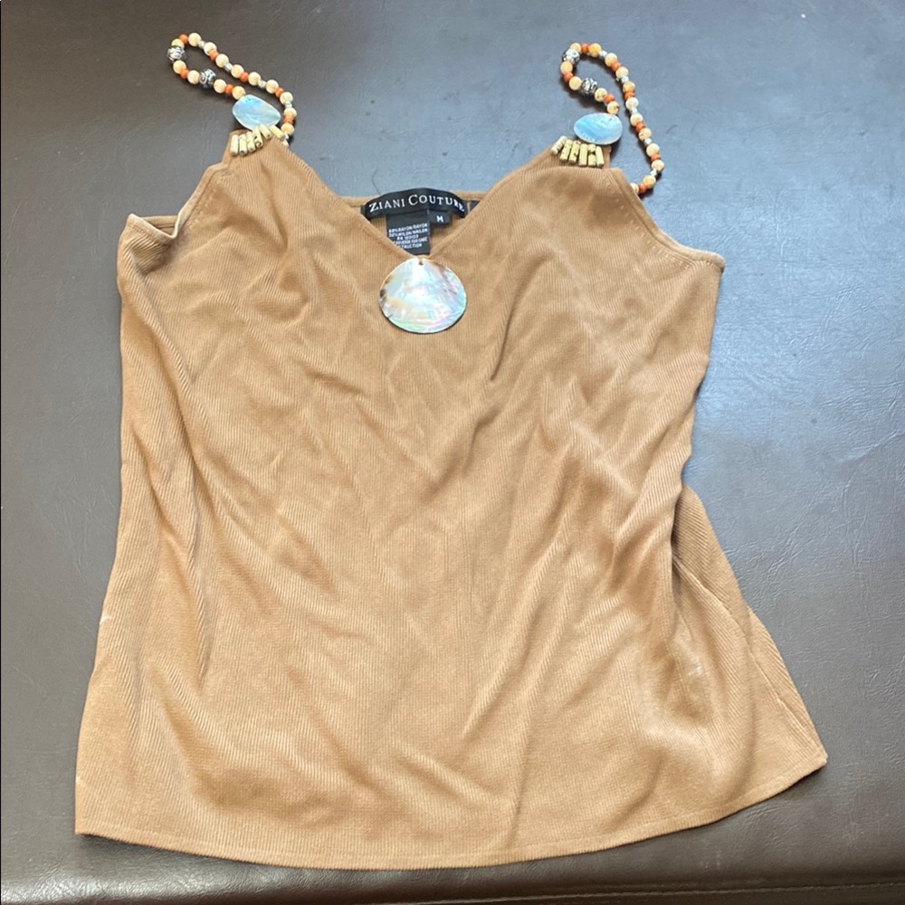 Ziani Couture Beaded-Strap Camel Brown Camisole